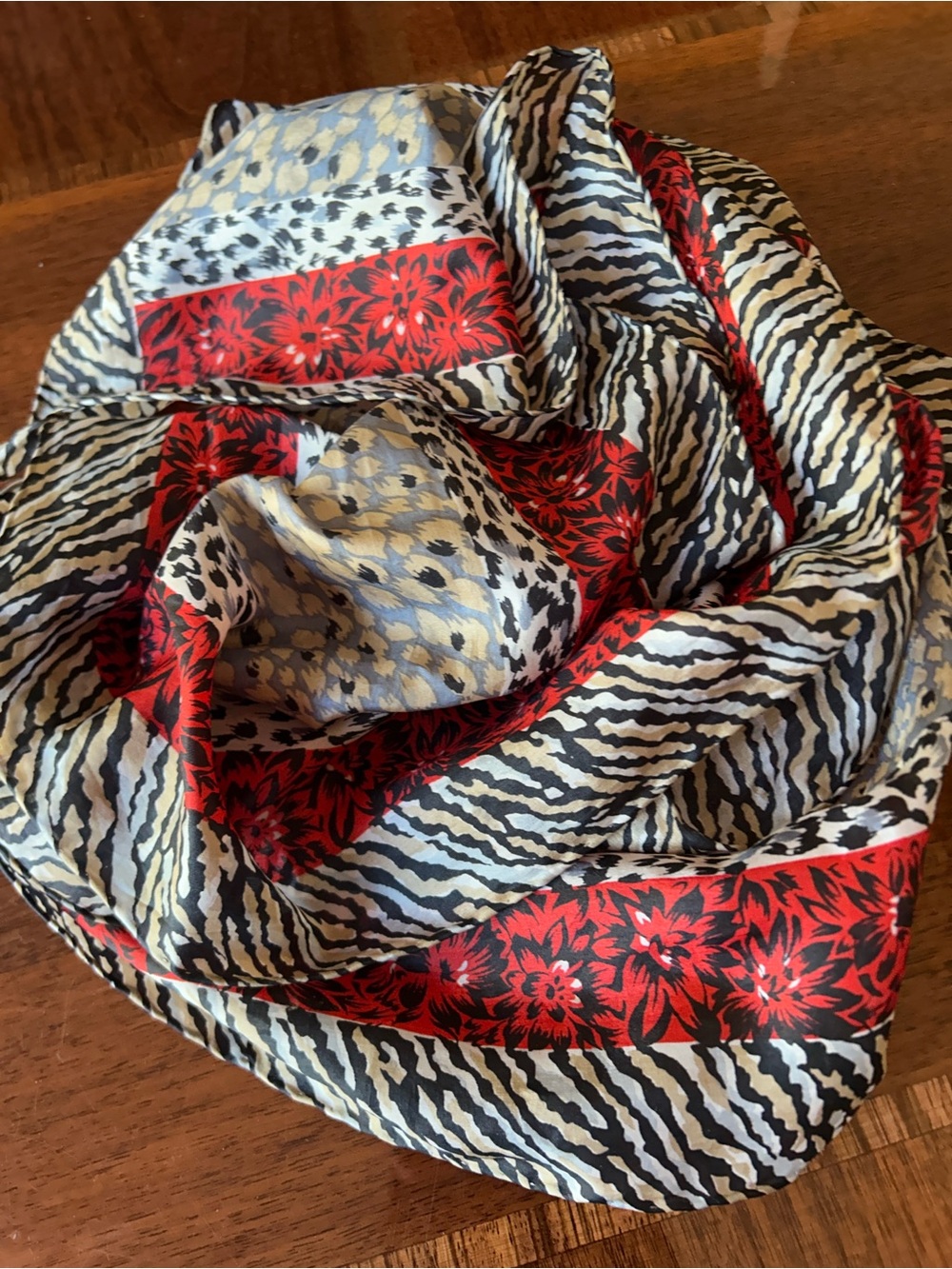 Black, White & Red Animal-Print Floral 🧣 scarf 11“ x 41“ hand rolled